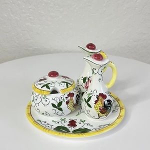 PY Ucagco Rooster and Roses Salt & Pepper Shakers, Condiment Jar, Under Plate